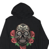 SEASHORE Womens Black Hoodie L Skull Graphic Cotton Blend Pullover
