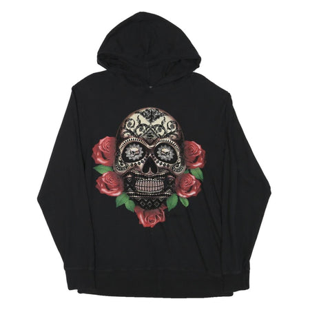SEASHORE Womens Black Hoodie L Skull Graphic Cotton Blend Pullover