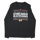 ADIDAS Mens Black Chicago Blackhawks Long Sleeve Crew Neck Cotton Blend T-Shirt