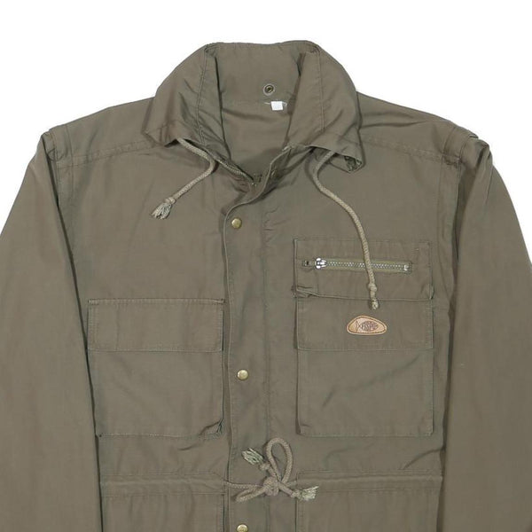 FISPO Mens Green Cotton Blend Jacket L Classic Zip Up Utility Pockets
