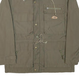FISPO Mens Green Cotton Blend Jacket L Classic Zip Up Utility Pockets