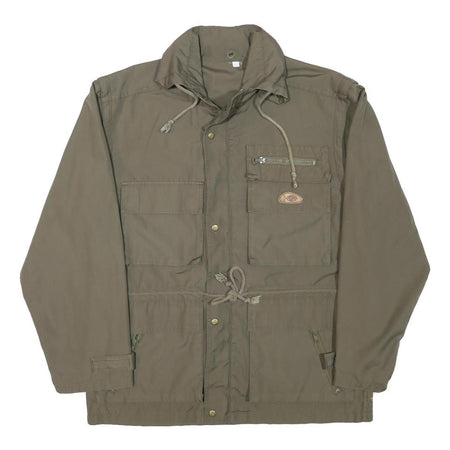 FISPO Mens Green Cotton Blend Jacket L Classic Zip Up Utility Pockets