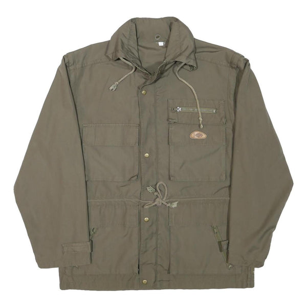 FISPO Mens Green Cotton Blend Jacket L Classic Zip Up Utility Pockets