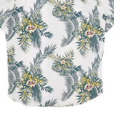 Mens White Green Yellow Floral Cotton Blend Shirt XL Tropical Pattern Casual