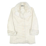 MI IT Womens Cream Fur Collar Button Jacket S Polyester Faux Fur Trim Winter