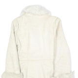 MI IT Womens Cream Fur Collar Button Jacket S Polyester Faux Fur Trim Winter