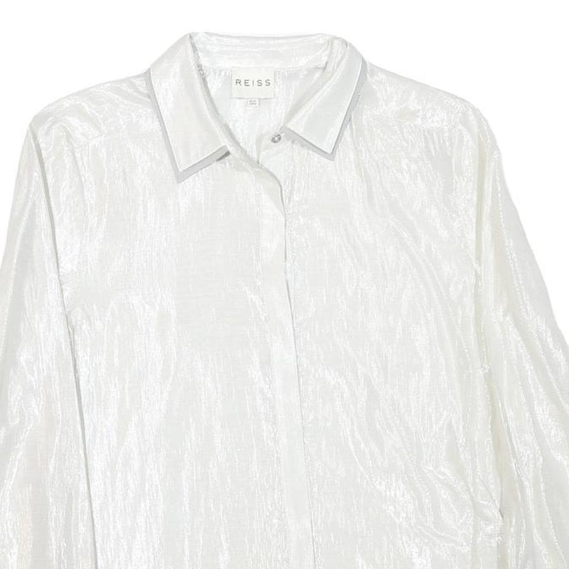 REISS Womens White Polyester Blend Shirt UK 12 Elegant Long Sleeve Formal
