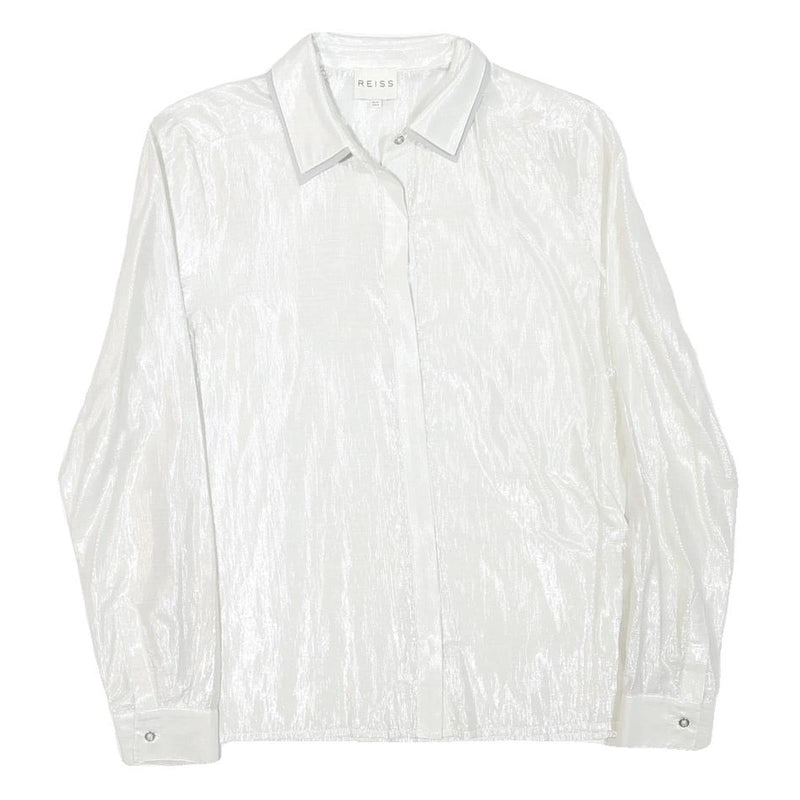 REISS Womens White Polyester Blend Shirt UK 12 Elegant Long Sleeve Formal