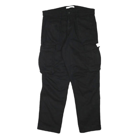 ZARA Mens Relaxed Black Cotton Blend Cargo Trousers W32 L28 Casual Utility Style