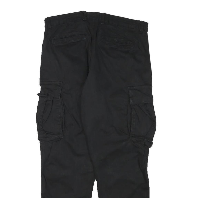 ZARA Mens Relaxed Black Cotton Blend Cargo Trousers W32 L28 Casual Utility Style