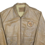 PEPE JEANS Mens Beige Leather Bomber Jacket L Woven Pocket Zip Casual Retro