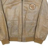 PEPE JEANS Mens Beige Leather Bomber Jacket L Woven Pocket Zip Casual Retro