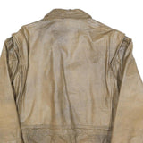 PEPE JEANS Mens Beige Leather Bomber Jacket L Woven Pocket Zip Casual Retro