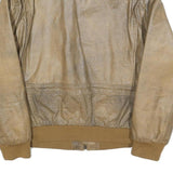 PEPE JEANS Mens Beige Leather Bomber Jacket L Woven Pocket Zip Casual Retro