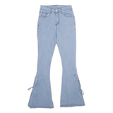 Light Blue Womens Regular Fit Flared Cotton Blend Denim Jeans W24 L29 Lace-Up