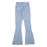 Light Blue Womens Regular Fit Flared Cotton Blend Denim Jeans W24 L29 Lace-Up