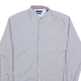 TOMMY HILFIGER Mens Blue & White Striped Shirt M Cotton Blend Long Sleeve Button