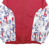 RODEO Mens Red & White Abstract Print Nylon Jacket S Sports Casual Zip
