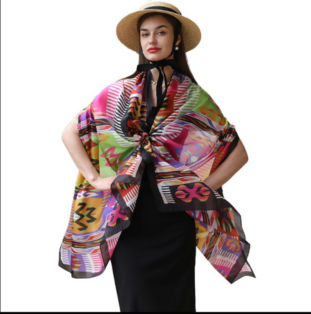 Anyyou 100% Mulberry Silk Multicolor Scarf Women Luxury Long Shawl – Beach Wear, Swimwear Cover Up, Pashmina Foulard Fashion Accessory
