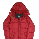 HELLY HANSEN Womens Red Down Jacket S Long Sleeve Zip Hooded Warm Outdoor