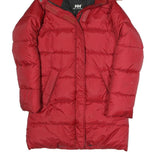 HELLY HANSEN Womens Red Down Jacket S Long Sleeve Zip Hooded Warm Outdoor