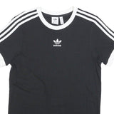 ADIDAS Womens Black & White T-Shirt UK 6 Short Sleeve Crew Neck 3 Stripes