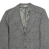 Mens Grey Button Cotton Classic Jacket Herringbone Pattern L L Vintage Style