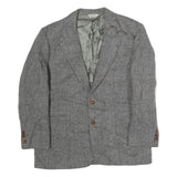 Mens Grey Button Cotton Classic Jacket Herringbone Pattern L L Vintage Style