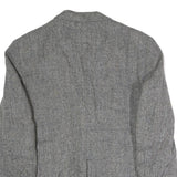 Mens Grey Button Cotton Classic Jacket Herringbone Pattern L L Vintage Style