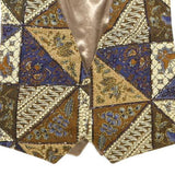 IDEA Womens Blue Brown Cream Patchwork Button Jacket L Patterned Waistcoat Satin