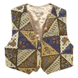 IDEA Womens Blue Brown Cream Patchwork Button Jacket L Patterned Waistcoat Satin