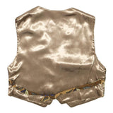 IDEA Womens Blue Brown Cream Patchwork Button Jacket L Patterned Waistcoat Satin