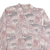 JEAN MASERIC Mens Pink & Grey Patterned Long Sleeve Shirt L Polyester Casual