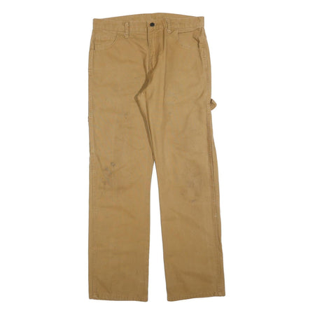 DICKIES Mens Cotton Blend Beige Regular Fit Straight Leg Trousers W32 L32