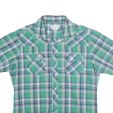 WRANGLER Mens Green & Blue Check Shirt L Short Sleeve Button Casual Summer