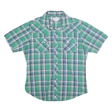 WRANGLER Mens Green & Blue Check Shirt L Short Sleeve Button Casual Summer