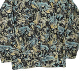 Womens Black & Blue Abstract Print Long Sleeve Button Neck Cotton Blend Top UK