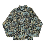 Womens Black & Blue Abstract Print Long Sleeve Button Neck Cotton Blend Top UK