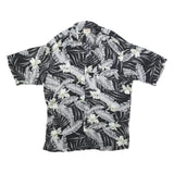 LINQUINE BARS Mens Black & Grey Rayon Hawaiian Shirt L Tropical Floral Print