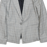 ZARA Womens Grey Checked Blazer Jacket L Cotton Blend Button Closure Classic Fit
