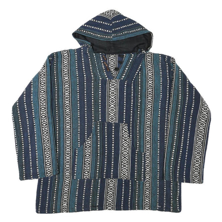 Womens Blue & White Patterned Hoodie L Cotton Blend Relaxed Fit Casual