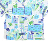 ALIA Womens Blue & Green Floral Print Top Short Sleeve Collared Shirt S