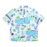 ALIA Womens Blue & Green Floral Print Top Short Sleeve Collared Shirt S