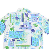 ALIA Womens Blue & Green Floral Print Top Short Sleeve Collared Shirt S