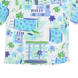 ALIA Womens Blue & Green Floral Print Top Short Sleeve Collared Shirt S