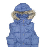ZARA Womens Blue Hooded Puffer Jacket M Polyester Sleeveless Zip Fastening