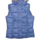 ZARA Womens Blue Hooded Puffer Jacket M Polyester Sleeveless Zip Fastening