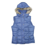 ZARA Womens Blue Hooded Puffer Jacket M Polyester Sleeveless Zip Fastening