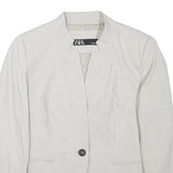 ZARA Womens Cream Button Jacket S Polyester Blend Plain Elegant Tailored