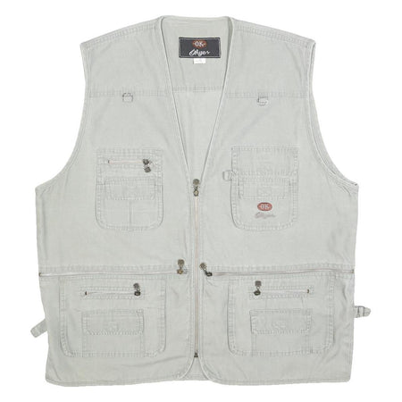 OKYES Mens Grey Cotton Blend Utility Jacket XL Pocket Zip Front Casual Style